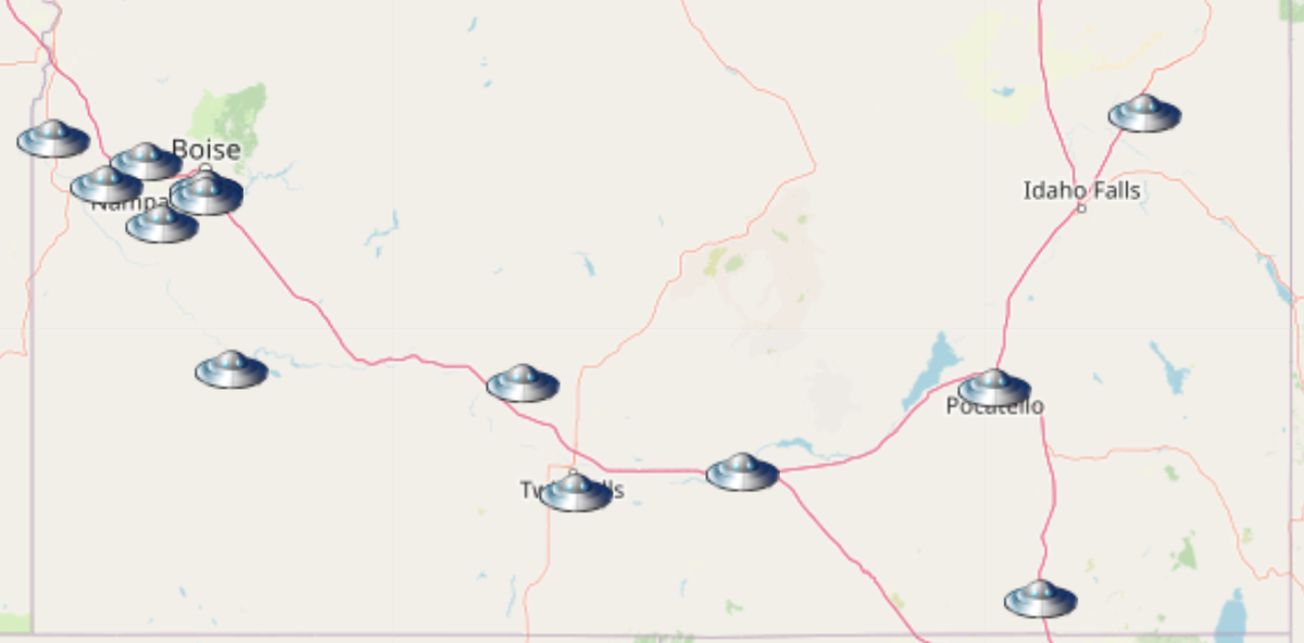 Recent UFO sightings reported throughout southern Idaho, according to UFO Stalker.