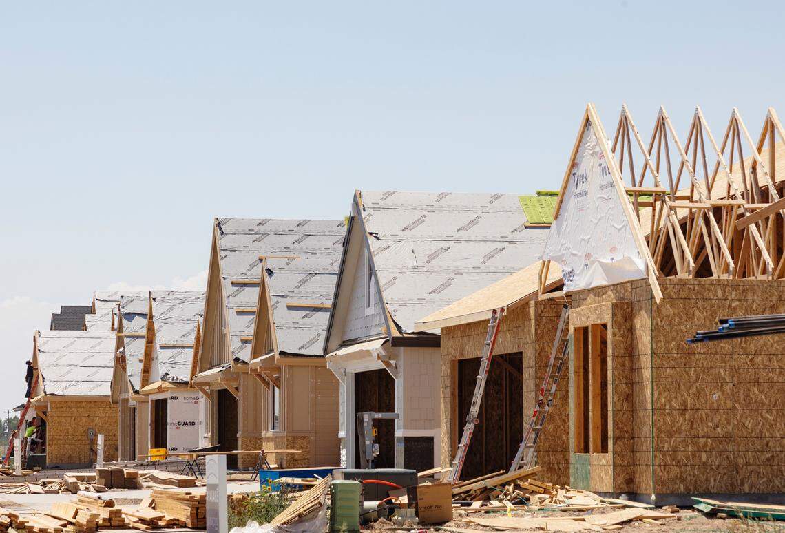 Homes under construction in a subdivision in South Meridian. To build these homes, developers have to pay an impact fee to ACHD for each unit. If ACHD’s new proposal were adopted, homes like these, falling west of Cole Road, would have impact fees of nearly $9,000 attached to each of them.