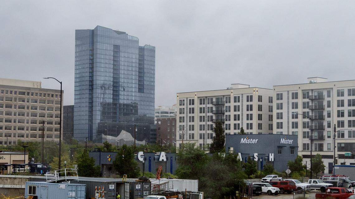 Rain falls in Boise as stormy weather moves through the area, Wednesday, August. 27, 2025. 