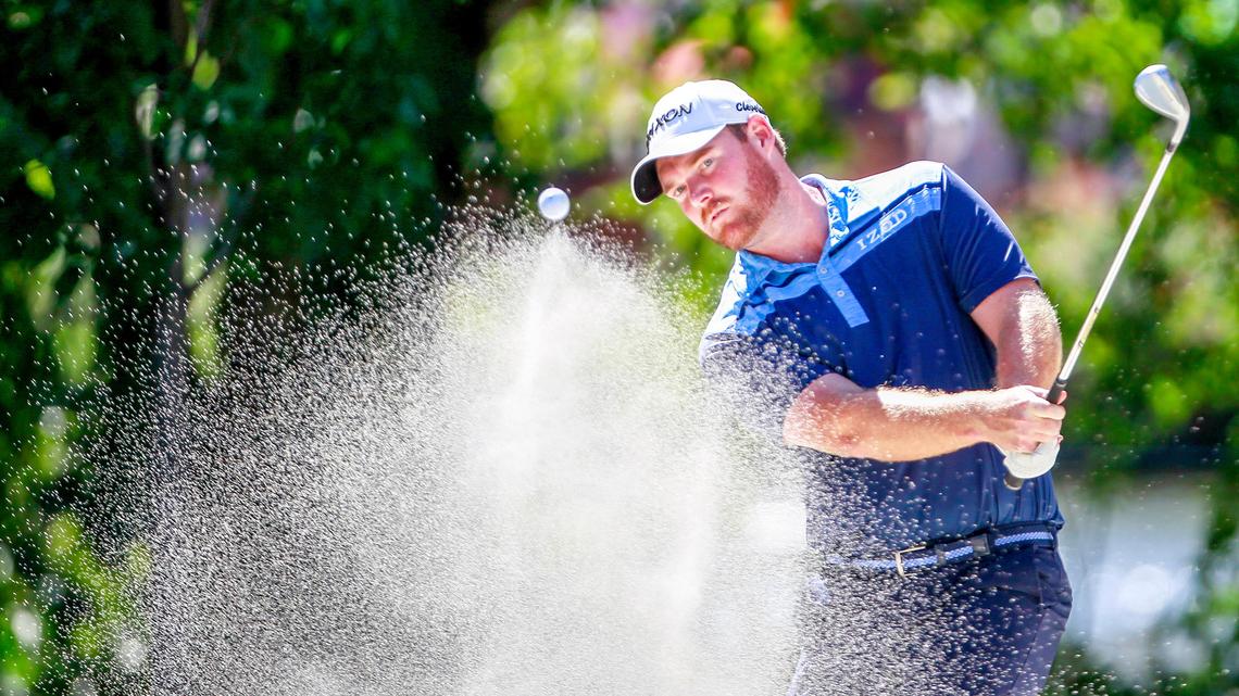Grayson Murray hits out of a sand trap on the 13th hole Saturday at Hillcrest Country Club during the third round of the Albertsons Boise Open.