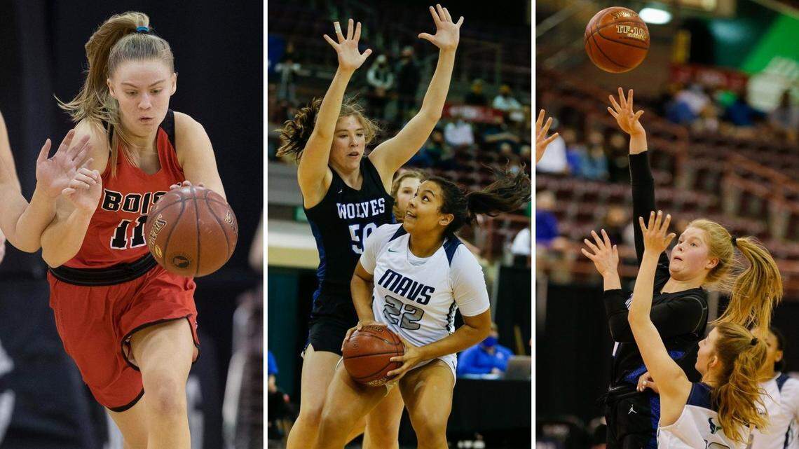 From left, Boise’s Ava Oakland, Timberline’s Sophie Glancey, Mountain View’s Naya Ojukwu and Timberline’s Audrey Taylor are just a few of the key returning players on 5A SIC girls basketball teams this winter.
