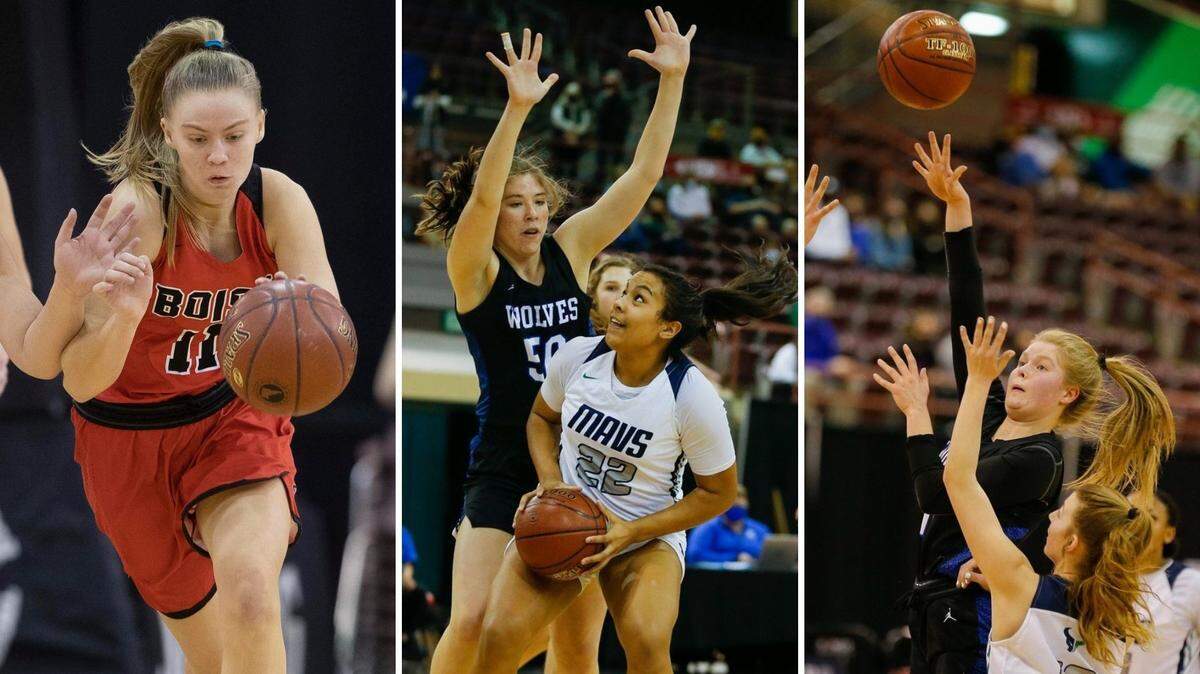From left, Boise’s Ava Oakland, Timberline’s Sophie Glancey, Mountain View’s Naya Ojukwu and Timberline’s Audrey Taylor are just a few of the key returning players on 5A SIC girls basketball teams this winter.