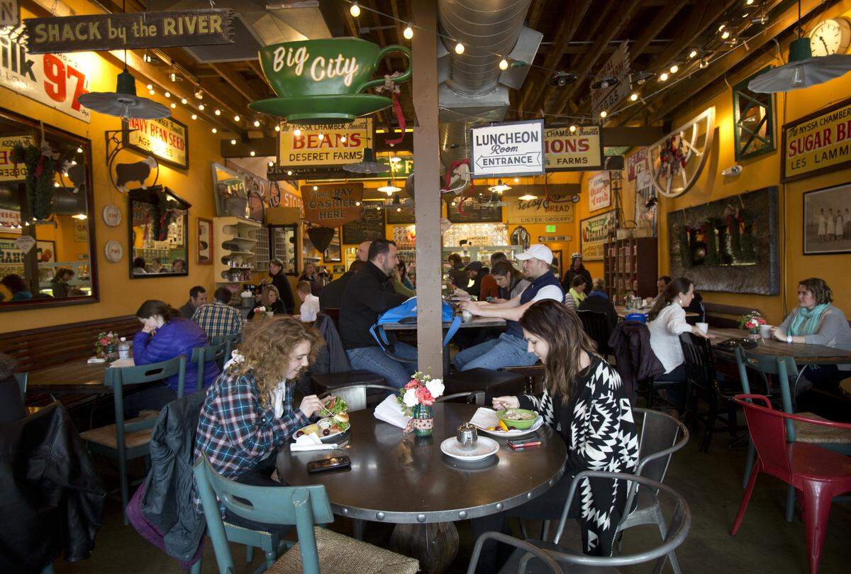 Anne Selvage, right, and Haylie Peton get together at Big City Coffee in downtown Boise in 2014.