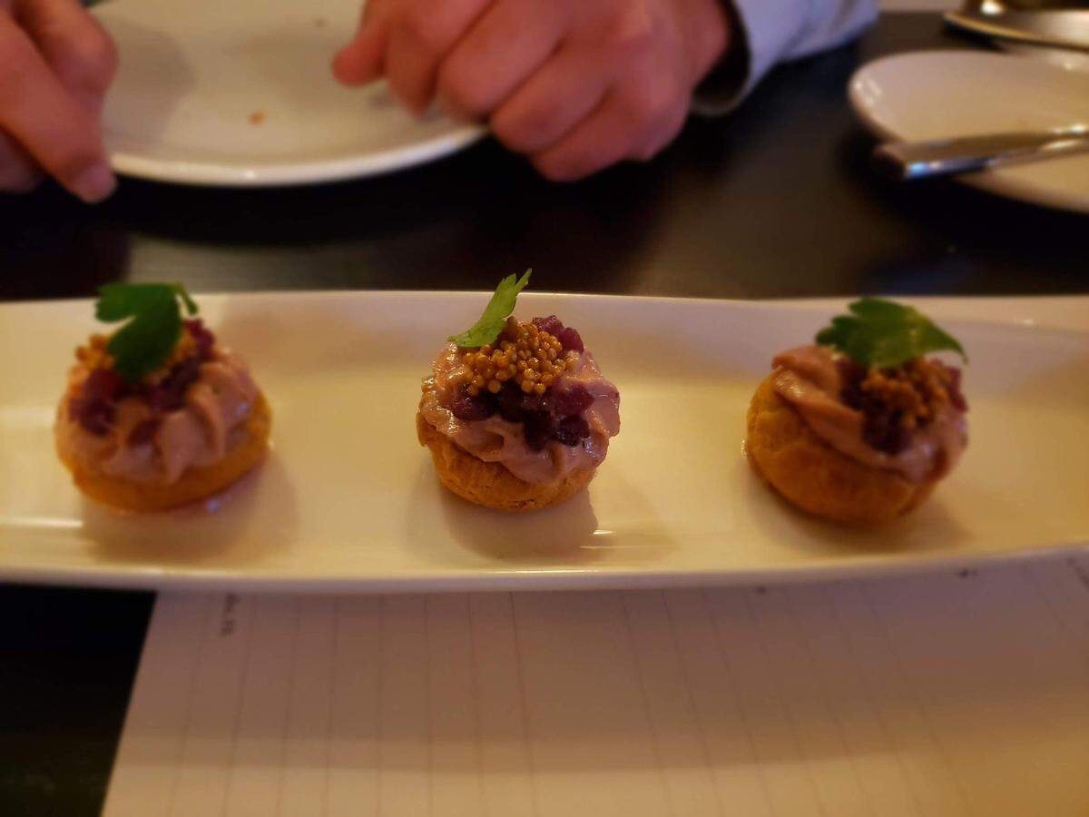 Snake River Pastrami Gougère at The Lively includes a small, semi-sweet puff pastry filled with a red onion jam that has a mousse-like consistency.