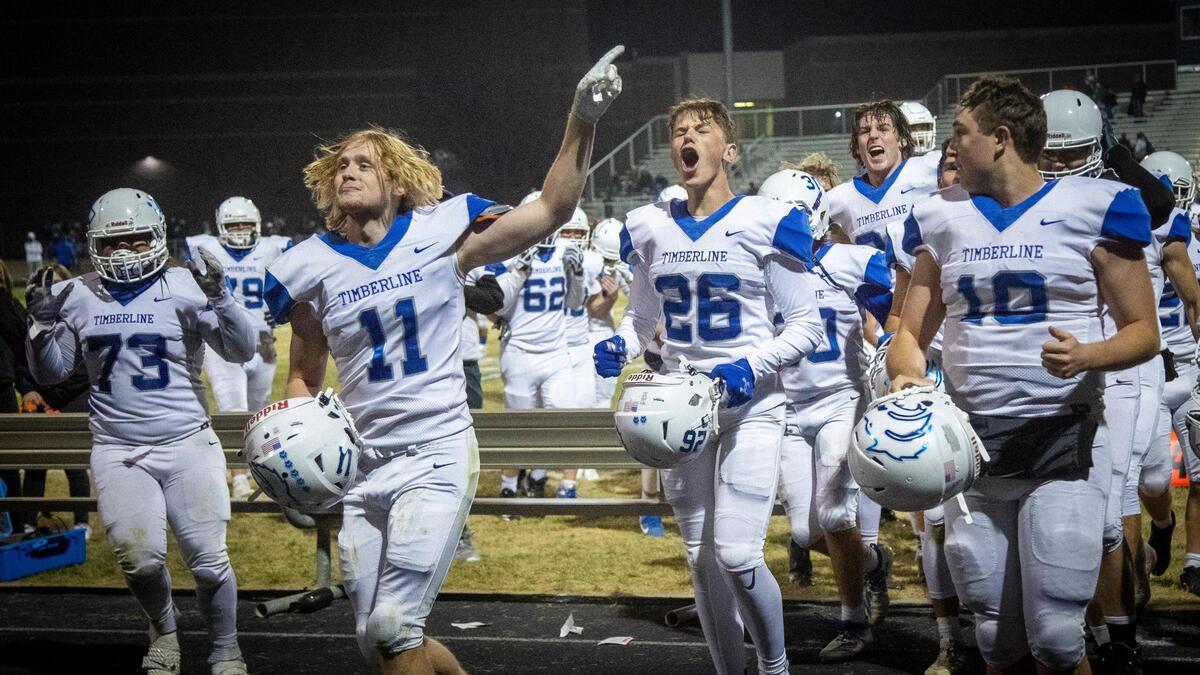 Timberline celebrates a 27-20 win at Skyview last week in the first round of the 5A state playoffs.