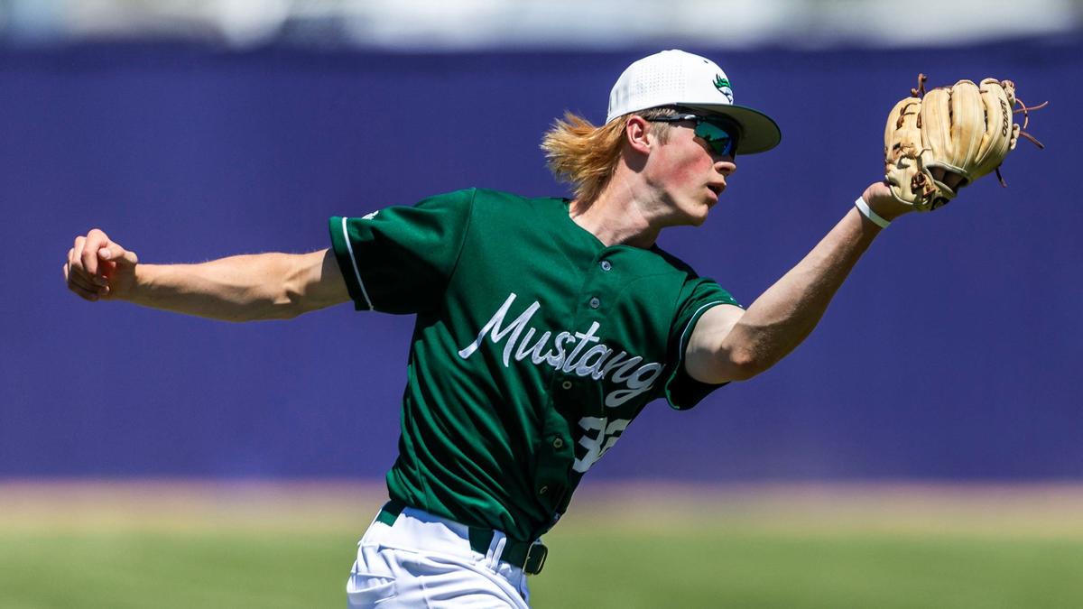 Eagle infielder Andrew Palfreyman chases a pop fly against Mountain View in the first round of the 5A baseball state tournament May 16 at Wolfe Field in Caldwell.