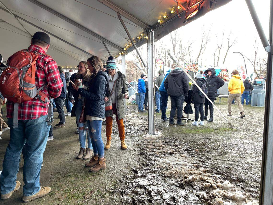 Mud and snow collected around the perimeter of the Alefort tent.
