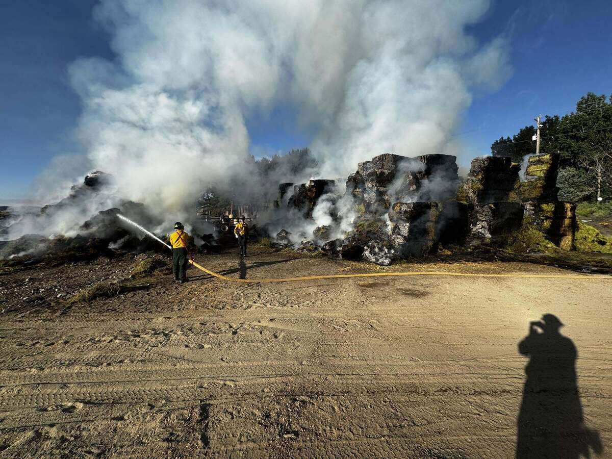 Gem County Fire-EMS battles a 300-ton hay fire off Little Rock Road, which is roughly 20 miles north of Caldwell.