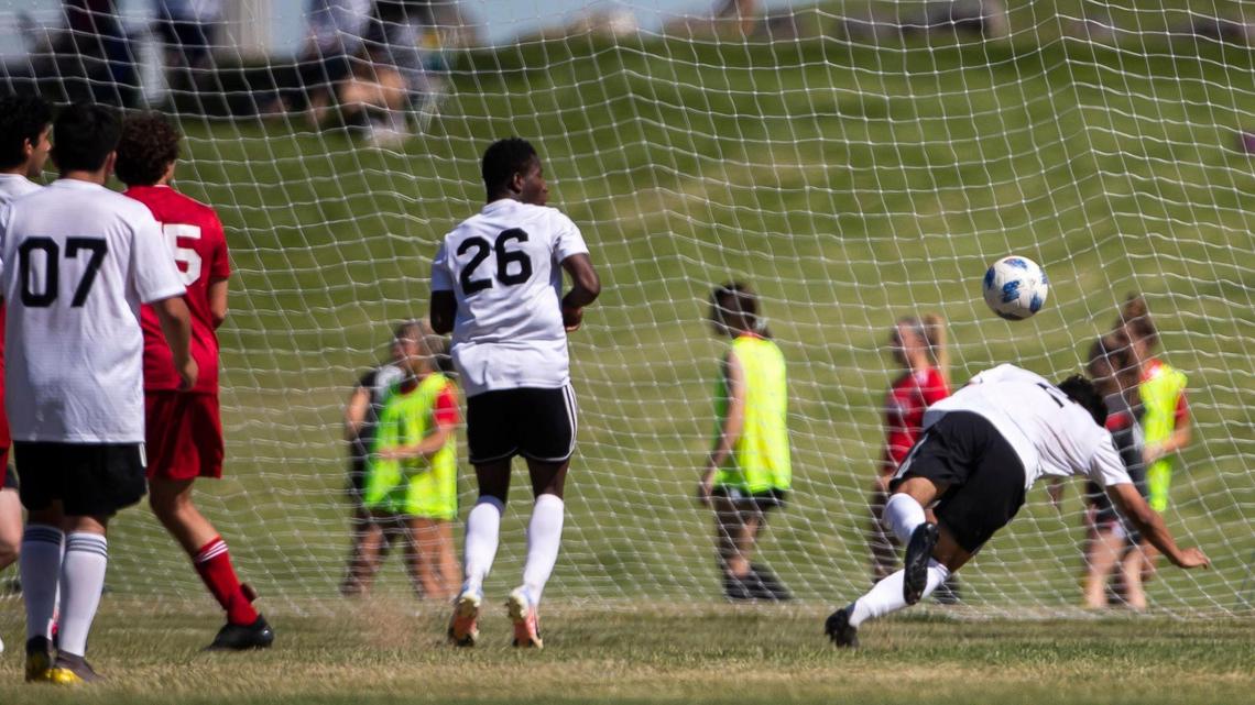 Adrian Arguello heads in a game-tying goal that forced overtime between his U-20 Boise Timbers team and the U-19 Boise Timbers on Monday in the Idaho State Cup championship at the Simplot Sports Complex in East Boise.