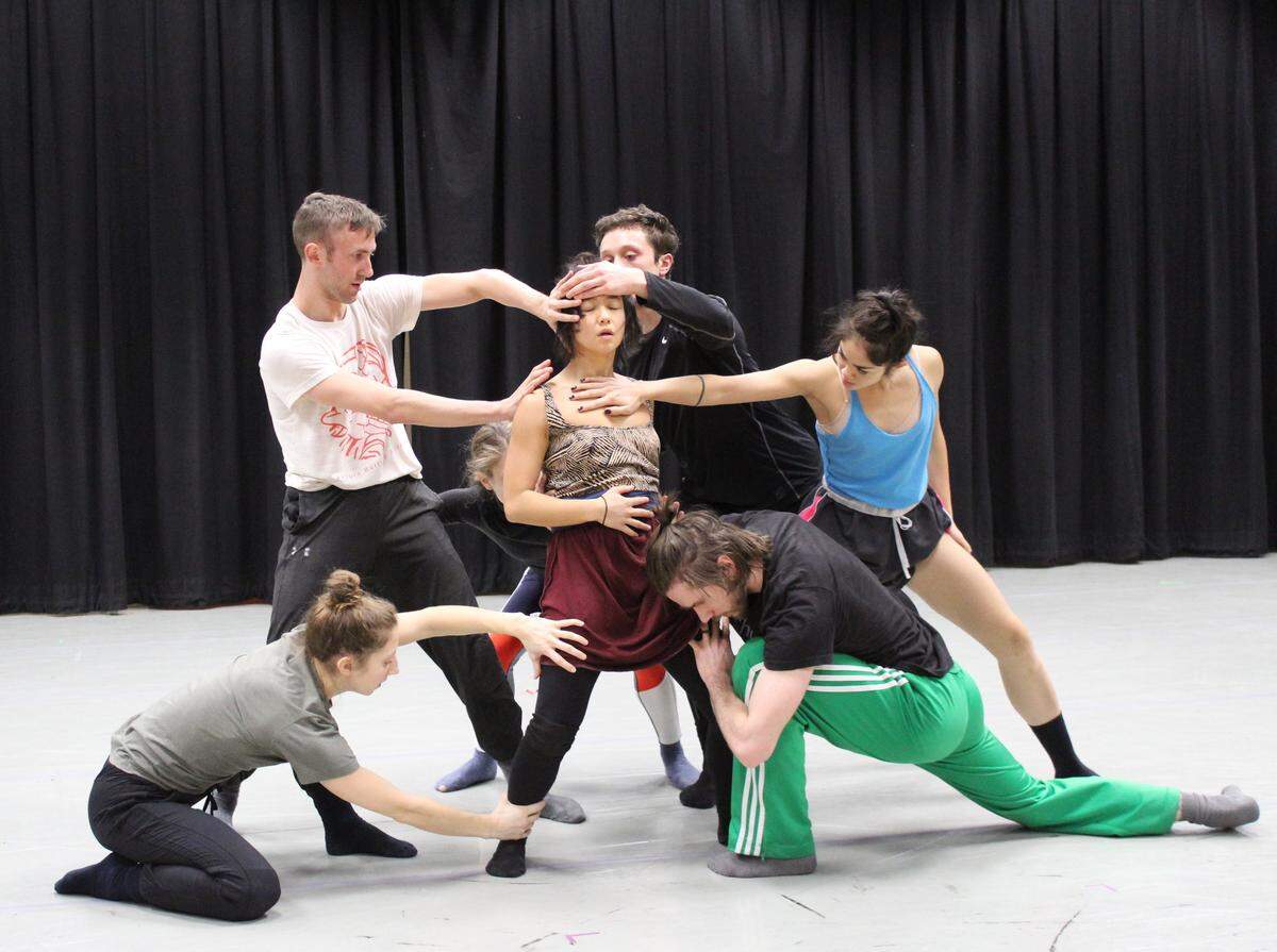 Dancer Ching Ching Wong, center, surrounded by the company, plays the heroine in LED’s “Jabberwolk.” The performance is the latest from Boise multimedia arts group LED. You can see it on March 2 at the Morrison Center.