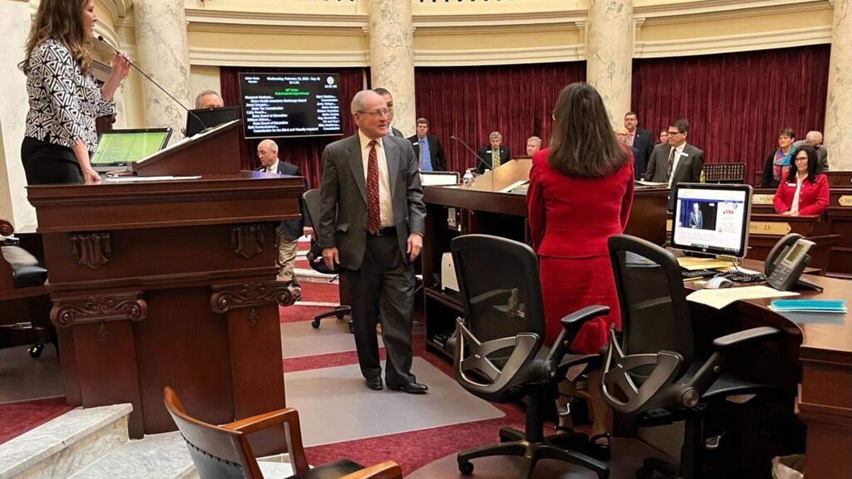 U.S. Sen. Jim Risch, R-Idaho, walks to the dais of the Idaho Senate on Feb. 23 at the Idaho State Capitol.