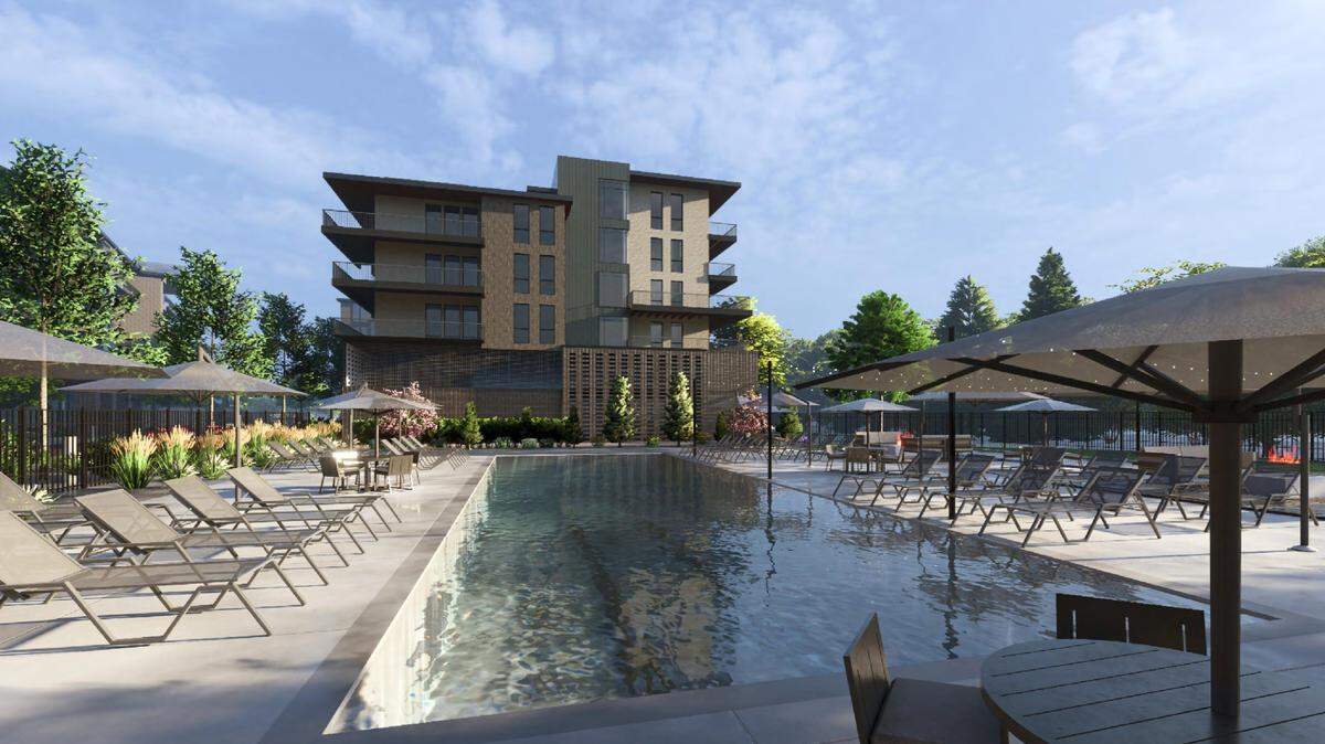 This rendering shows a proposed pool for residents.