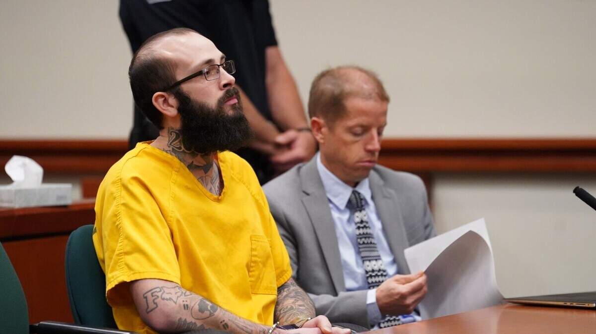 Nicholas Umphenour, 29, appears in court Friday with his lawyer for sentencing in the Boise hospital ambush that allowed IDOC prisoner Skylar Meade to escape custody.