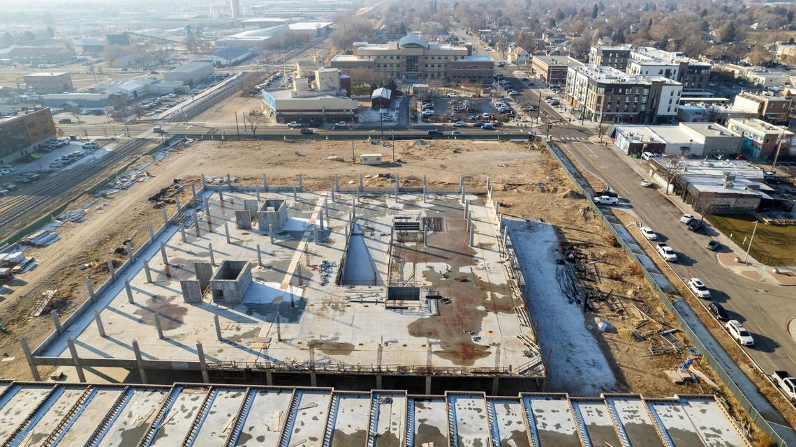 The unfinished projects sits directly across from Meridian City Hall.