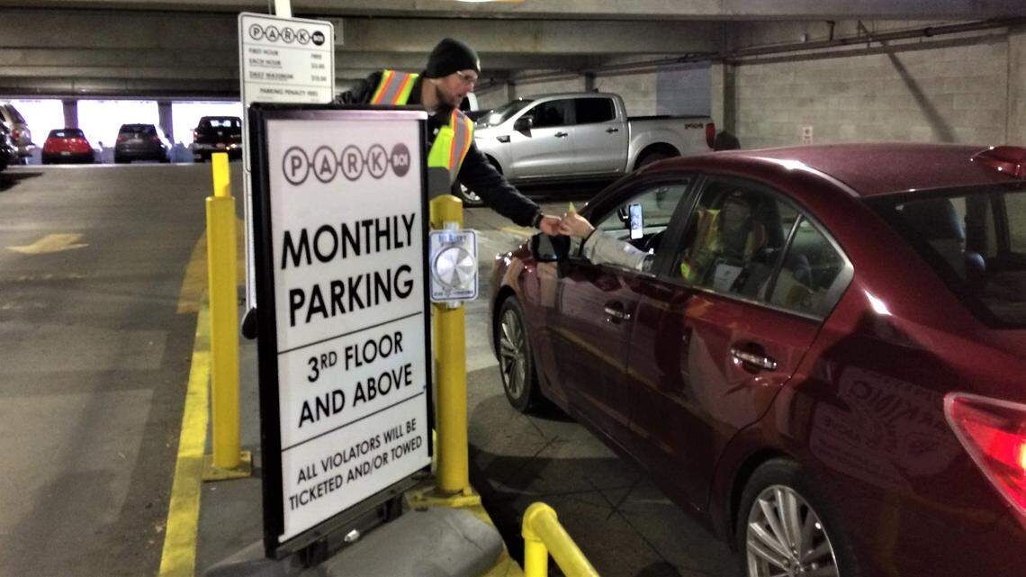 A car pulls into the parking garage at Ninth and Main in downtown Boise. This is one of Boise’s busiest parking garages, and usage has recently returned to prepandemic levels.
