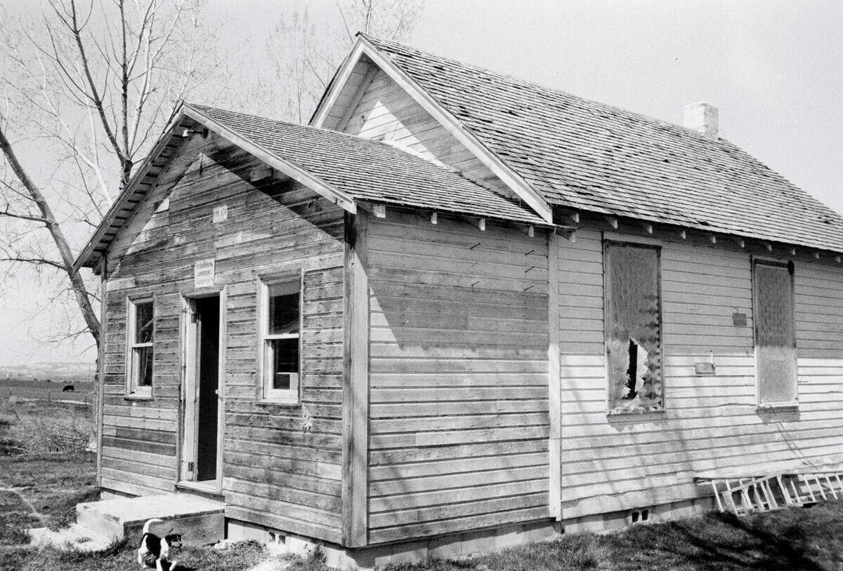 This undated photo shows the Opaline School in its original location in Owyhee County. The schoolhouse was restored and moved to the Boise State campus in the 1980s.