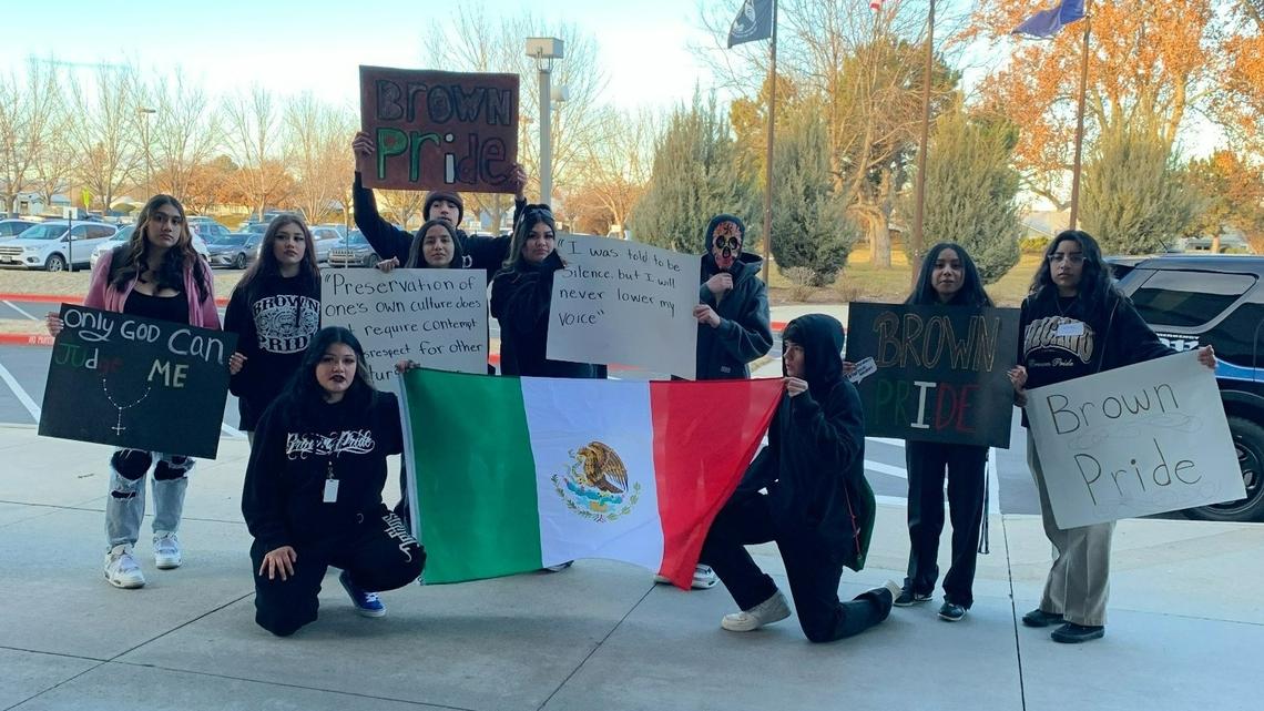 Brenda Hernandez organized a protest Tuesday at Caldwell High School after teachers and the principal asked that she remove her “Brown Pride” hoodie. The ACLU found that both the Nampa and Caldwell School Districts unfairly targeted Latino students like Hernandez in its dress code policies.