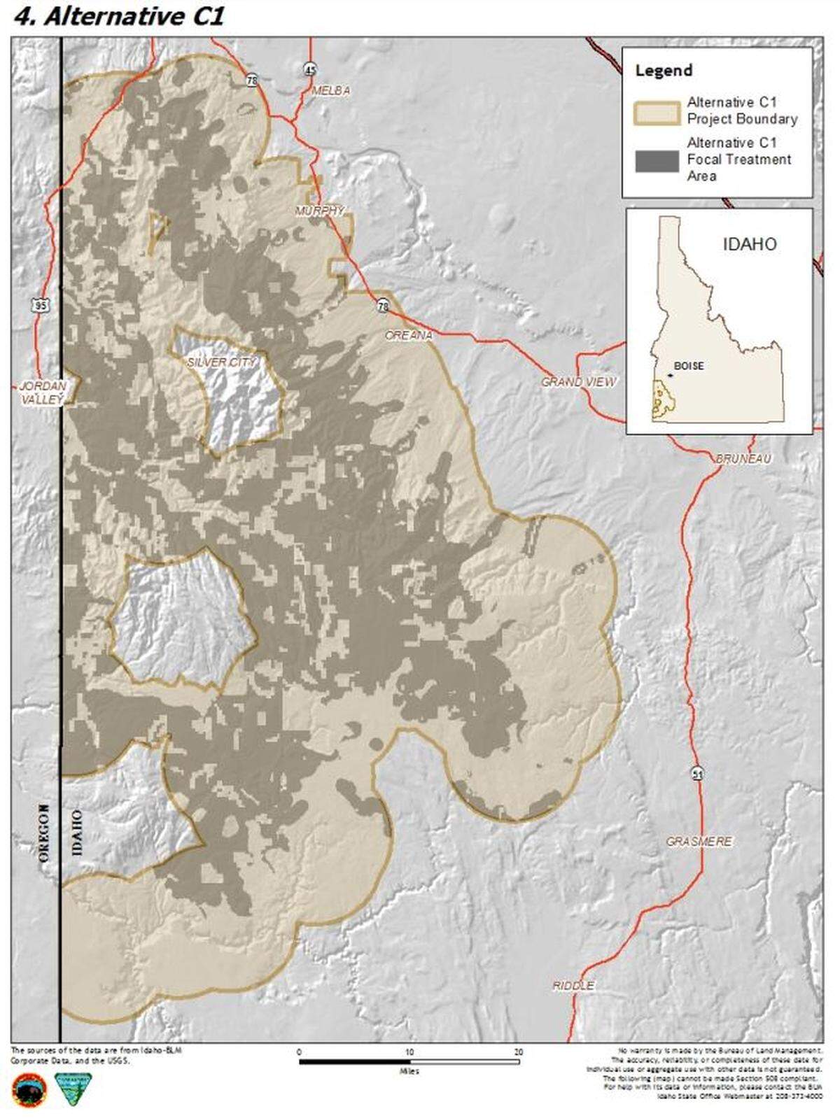 This map shows areas federal and state land managers plan to remove juniper from in western Owyhee County, to benefit sagebrush habitats in the area. The map was developed for the final environmental analysis of the juniper project.