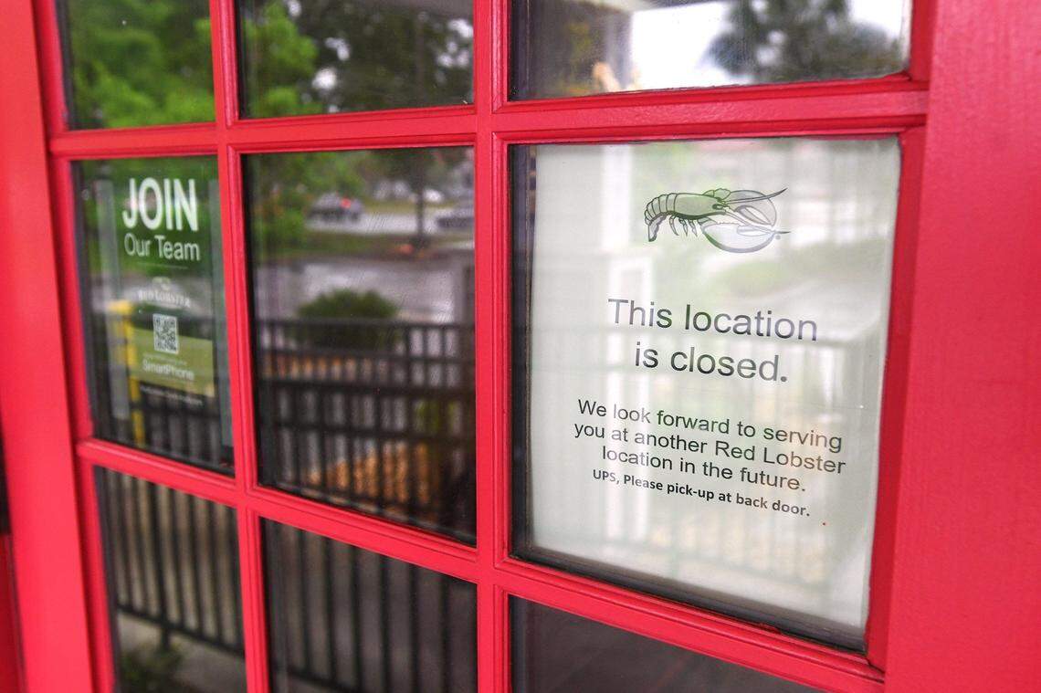 Signage on the front door of the Baymeadows Road Red Lobster restaurant informs customers that it has closed. All three Jacksonville locations closed Monday, May 14, 2024, along with dozens of others nationwide.