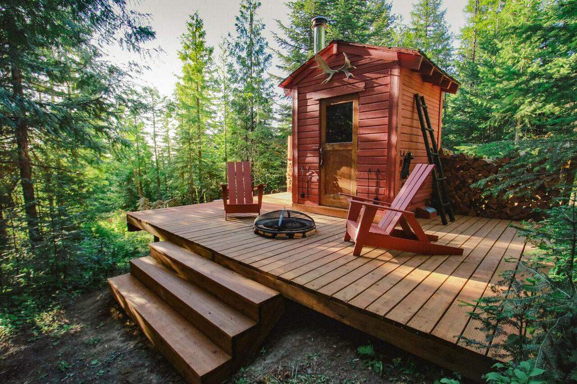 The outhouse at Crystal Peak Lookout in Fernwood, Idaho.