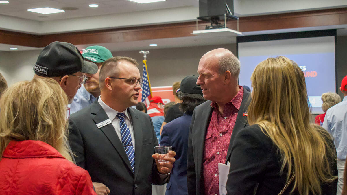 Sen. Brandon Shippy, R-New Plymouth, left, speaks with Idaho House Speaker Mike Moyle, R-Star, at an election night party in November. Shippy introduced a bill to allow murder prosecutions against women who seek abortions.