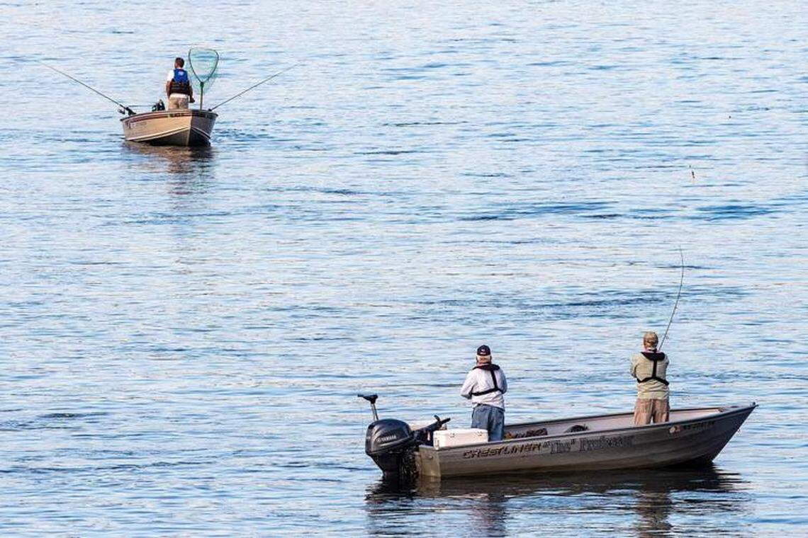 Steelhead anglers test the waters on the Clearwater River east of Lewiston in this file photo from Aug. 15, 2019.
