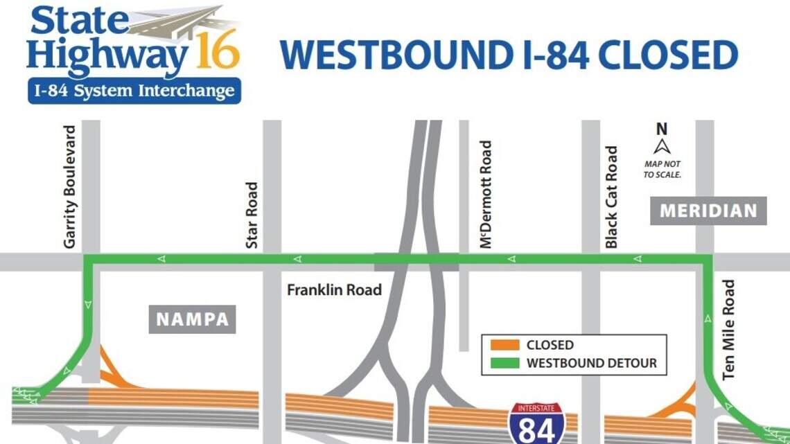 I-84 closed Tuesday night between Meridian and Nampa for repaving project