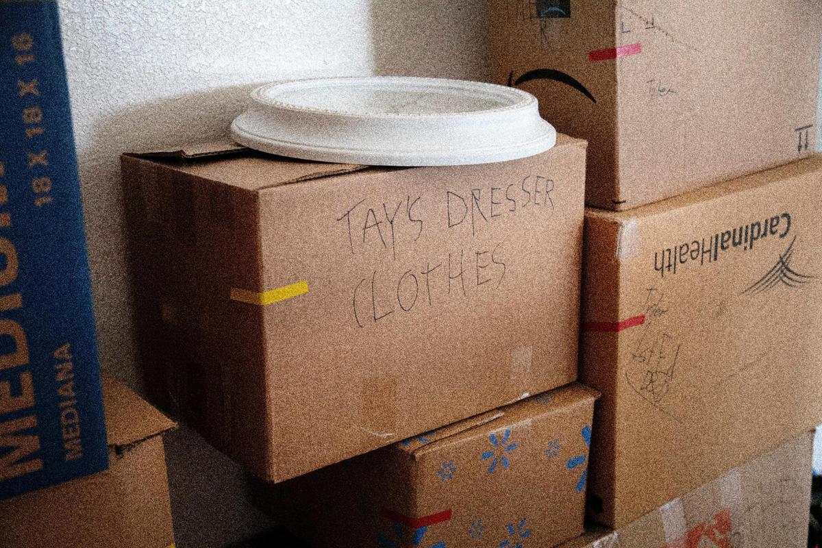 Boxed of packed clothes and household items begin to pile up at Teresa Thorne’s home in Boise. Thorne and her sons have to move out of the house they rent, and they have not been able to find a new rental that accepts their housing-choice voucher.