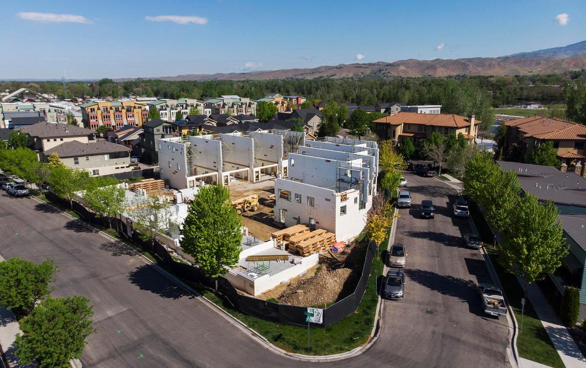 The Waterfront District along the Boise River has been one of the urban development projects in Garden City that boomed after the Great Recession. Housing experts point to townhouses like these as examples of “missing middle housing.”