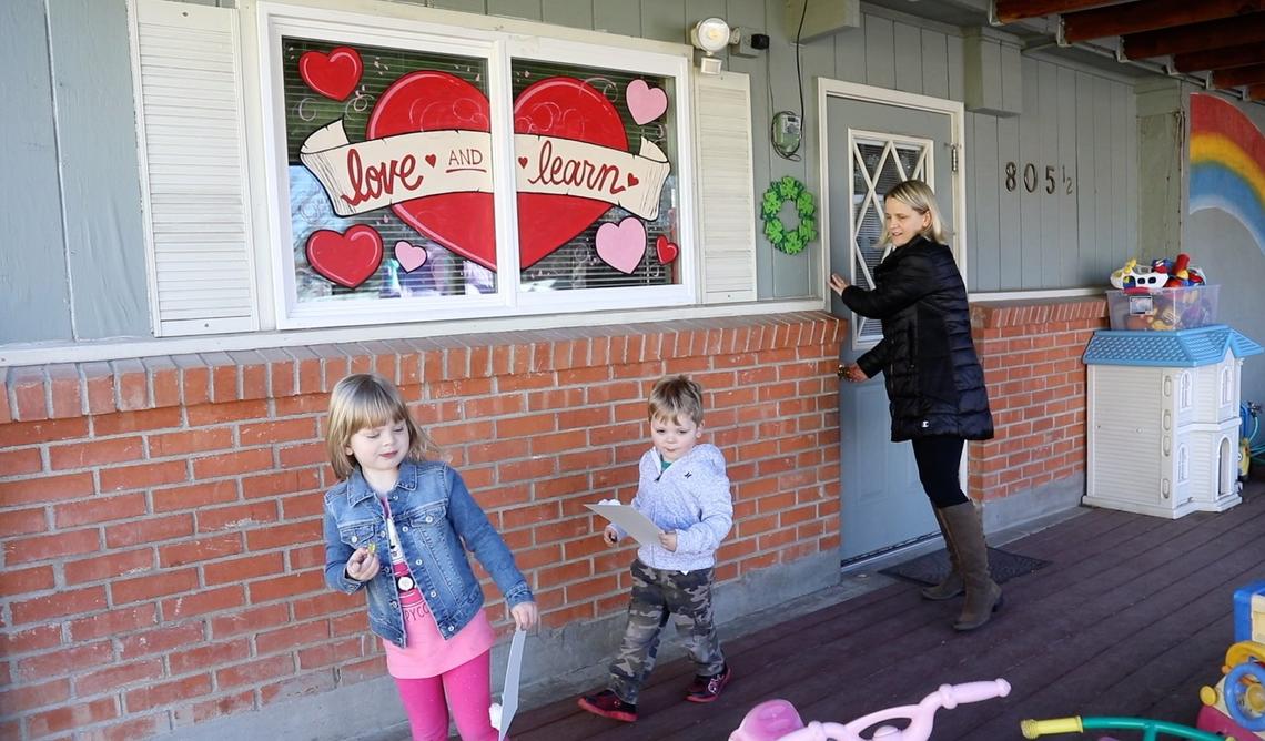 Alisa Memisevic picks up her children, Vanessa Cruz, 4, and Tyler Cruz, 3, from daycare. She considers herself lucky: She found a place for her children while she and her husband work. She can make her hours and the daycare hours work - but she’s been on a waiting list for a year for a place that suits them better.