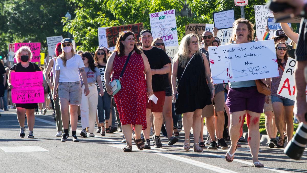 Protesters upset with the U.S. Supreme Court’s decision to overturn Roe v. Wade marched through downtown Boise on Friday. 