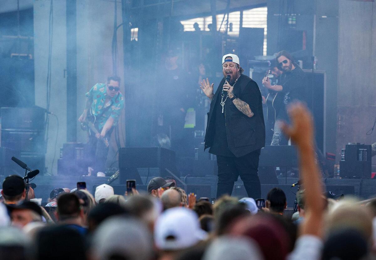 Jelly Roll performs during Post Malone’s Big Ass Stadium Tour stop in Idaho at Boise State’s Albertsons Stadium Tuesday, June 24, 2025..