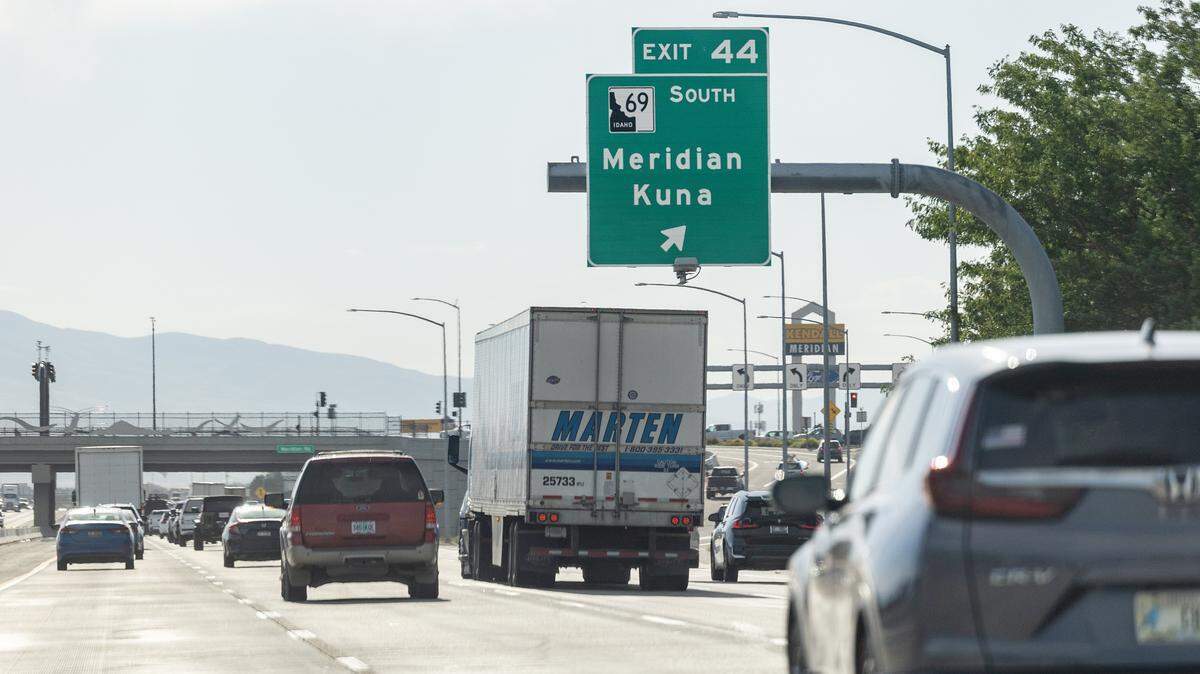 Morning commuters drive eastbound on Interstate 84 in Meridian, Tuesday, July 29, 2025.  