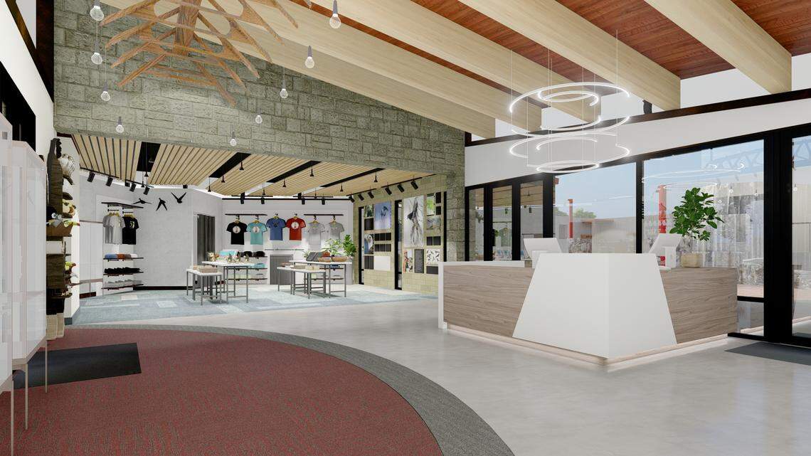 An artist’s rendering of the interior of the planned Global Raptor Education Welcome Center at The Peregrine Fund’s World Center for Birds of Prey.