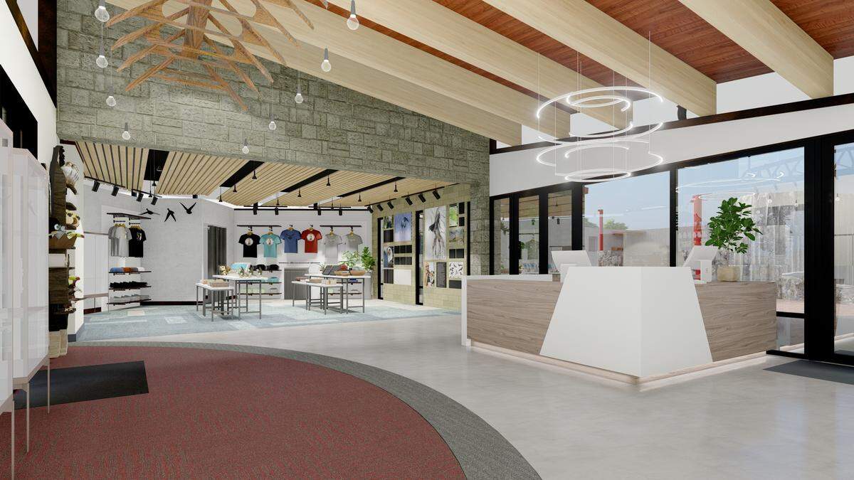An artist’s rendering of the interior of the planned Global Raptor Education Welcome Center at The Peregrine Fund’s World Center for Birds of Prey.