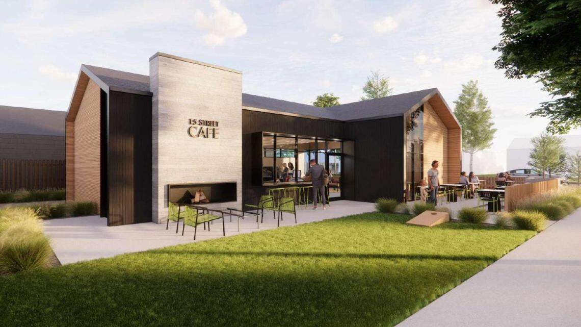The cafe and market would include outdoor seating and would be directly north of Washington Elementary School, as shown in this early rendering.