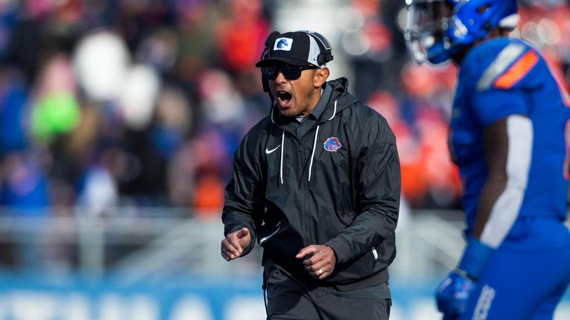 Boise State football coach Andy Avalos led the Broncos to a 10-4 record and a win over North Texas in the Frisco Bowl last season.