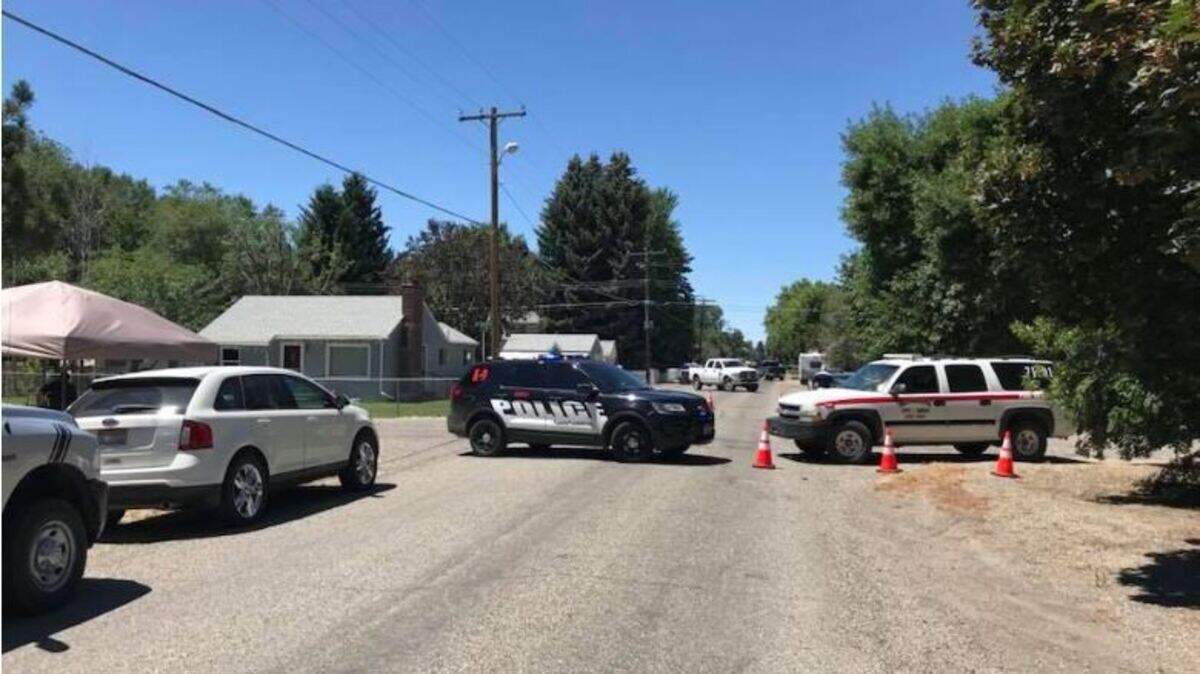 Law enforcement responds to a homemade bomb that exploded in a mailbox Wednesday in Shoshone.