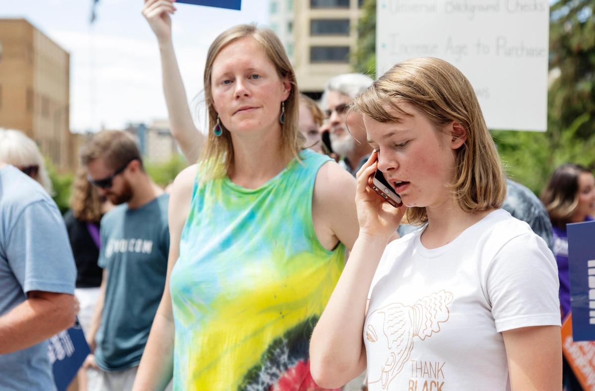 Anise Welty, 13, leaves a message for U.S. Sen. Mike Crapo to support gun control during a March For Our Lives rally focused on anti-gun violence at the Idaho Capitol in Boise on Saturday.
