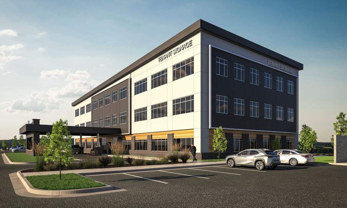A rendering of a three-story medical office building planned as part of Eagle View Landing’s last phase of development.