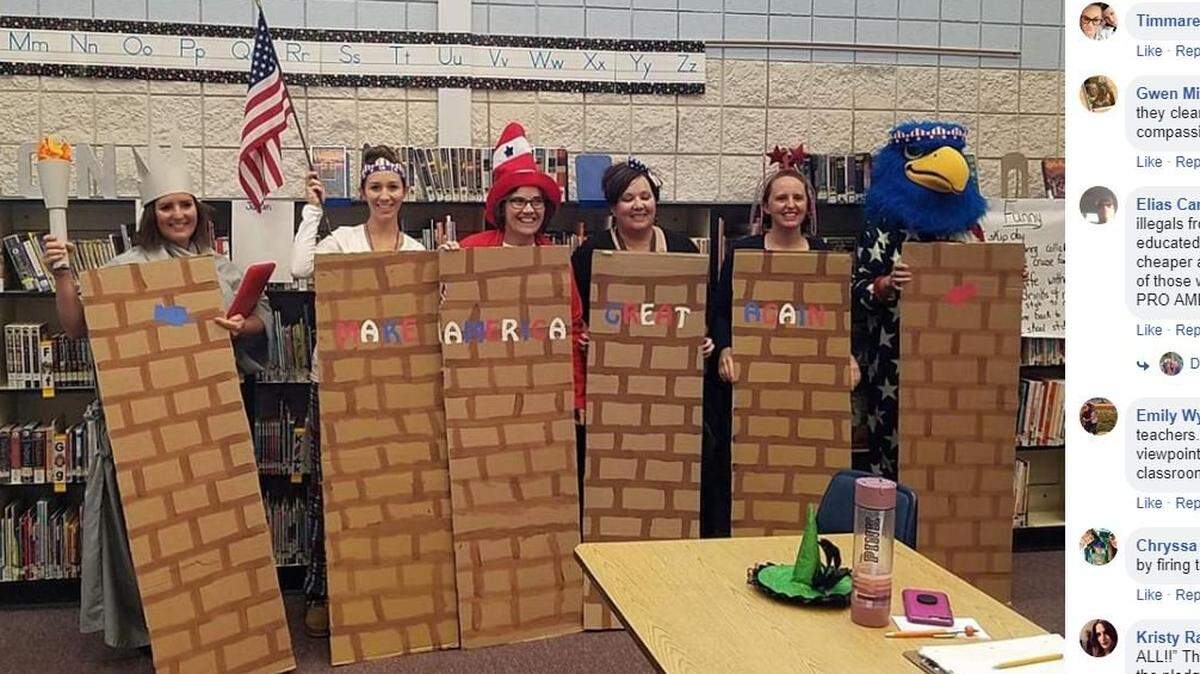 Middleton teachers’ costumes depicting a U.S. border wall with the words “Make America Great Again” were roundly criticized.