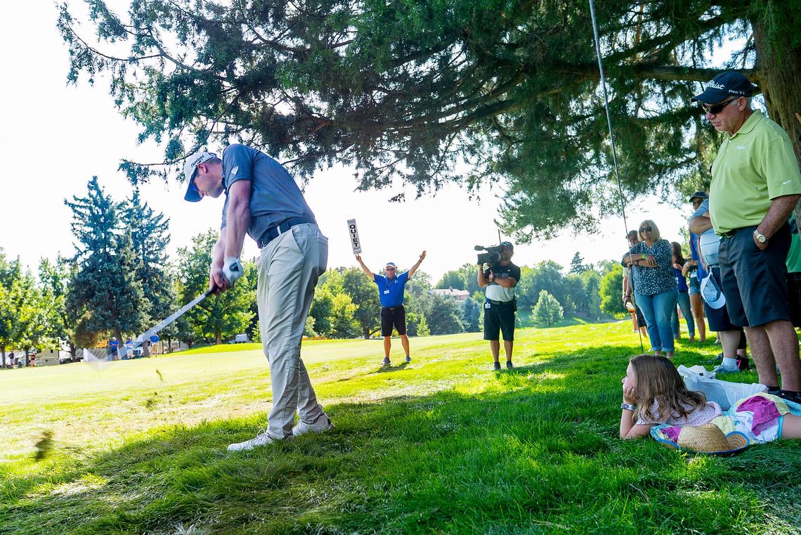 Ryan Brehm hits from the rough on the 16th hole Saturday at Hillcrest Country Club during the third round of the Albertsons Boise Open.