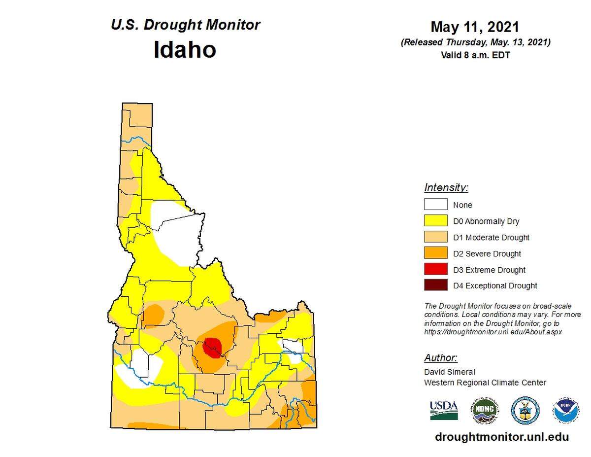 The U.S. Drought Monitor shows most of Idaho was experiencing some level of drought as of May 11.