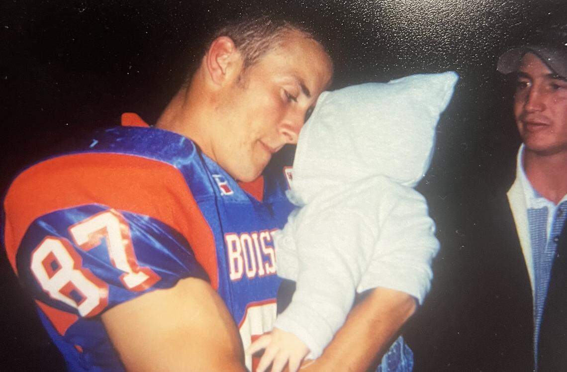 Former Boise State wide receiver Tim Gilligan first met his nephew, Cooper Jones, on The Blue when his parents brought him to Boise from Elko, Nevada, for a game as a newborn in 2000. Jones transferred to Boise State this year after four seasons at Utah State.