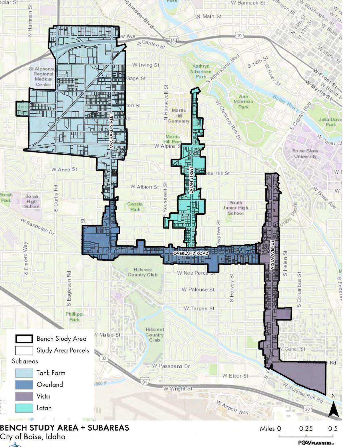 Boise may soon establish an urban renewal district along four Bench commercial streets — Orchard Street, Overland Road, Latah Street and Vista Avenue — to foster new commercial development. Two in five properties along these roads are in “deteriorated” condition, a consultant’s study says.