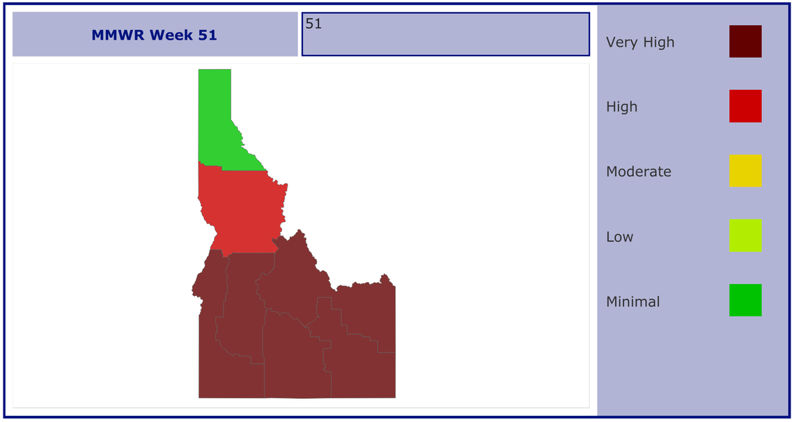 Idaho Health and Welfare’s map shows “very high” levels of the flu in southern Idaho. The predominant circulating flu strain is influenza A, according to the department’s website.