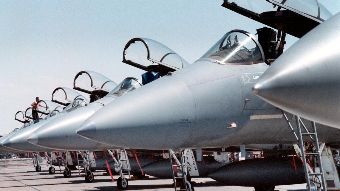 Mountain Home Air Force Base will host Qatar military personnel to train on F-15s purchased from the U.S. A similar model of the fighter jet awaits operations at the base in July 2000.