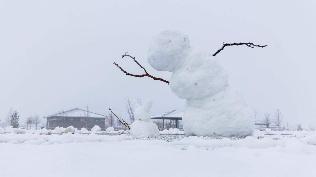 A snowman stands at Discovery Park in January 2025. 