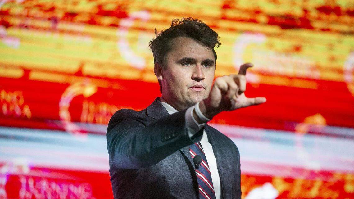 Turning Point CEO Charlie Kirk speaks during the Turning Point USA's Young Latino Leadership Summit at the Arizona Biltmore Resort in Phoenix on April 18, 2021.