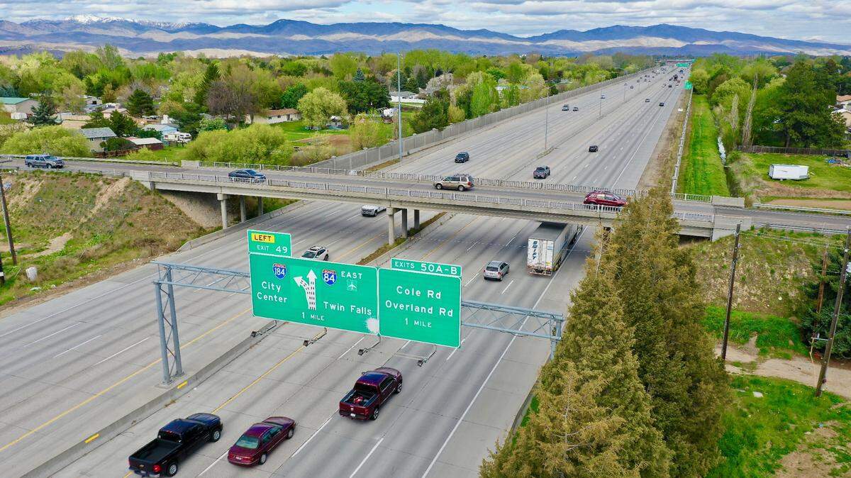 This photo, looking east, shows the Five Mile Road overpass above Interstate 84. Planning to replace the overpass is underway.